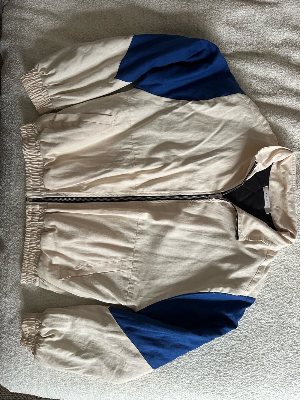 MNML Cream and Blue Colorblock Bomber Jacket